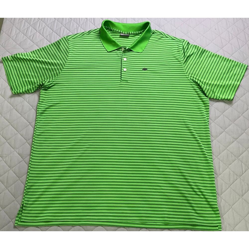 Men's Ashworth Golf Polo Activewear 3XL Green White Black Pin Stripe - Picture 2 of 13